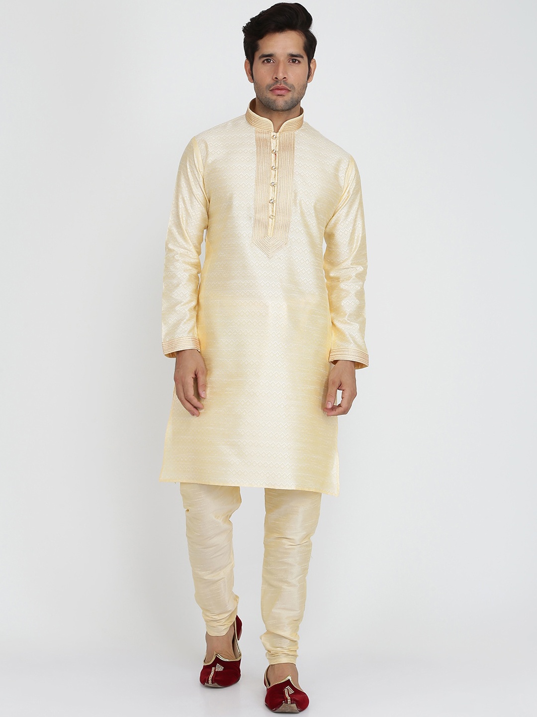 

ROYAL KURTA Woven Design Kurta With Churidar, Gold