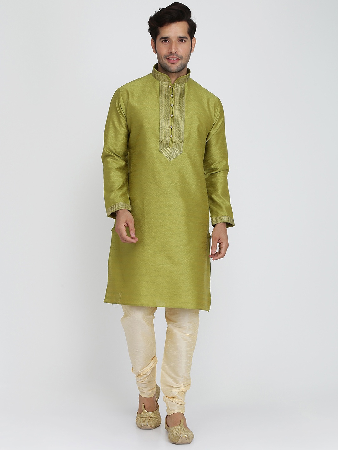 

ROYAL KURTA Men Woven Design Silk Kurta, Olive