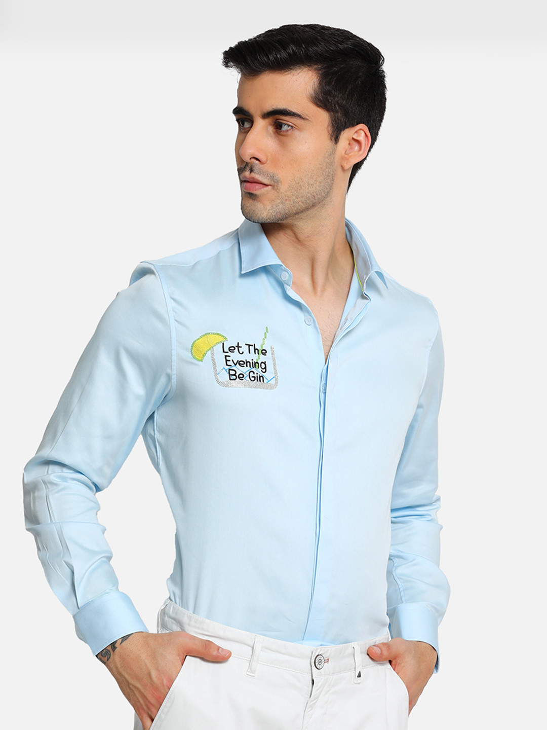 

Komal Kothari India Slim Fit Typography Printed Cotton Casual Shirt, Blue