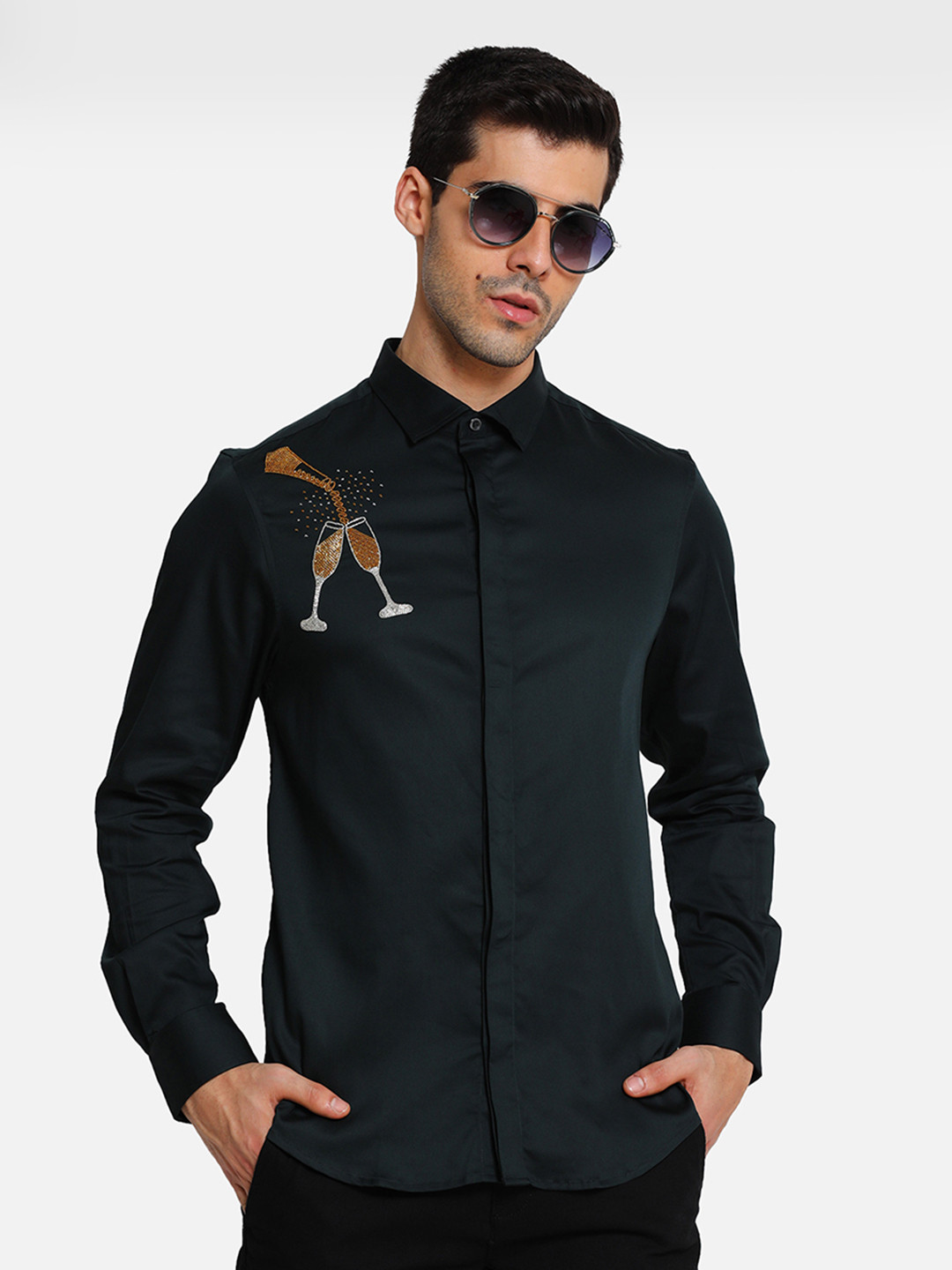 

Komal Kothari Slim Fit Graphic Printed Cotton Party Shirt, Green