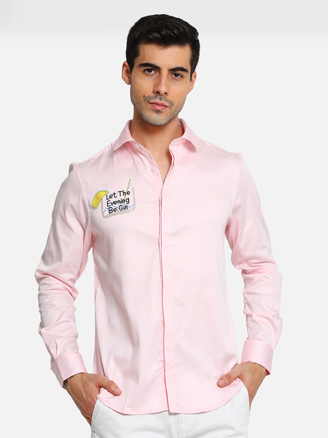 

Komal Kothari Embroidered Slim Fit India Slim Cotton Opaque Casual Shirt, Pink