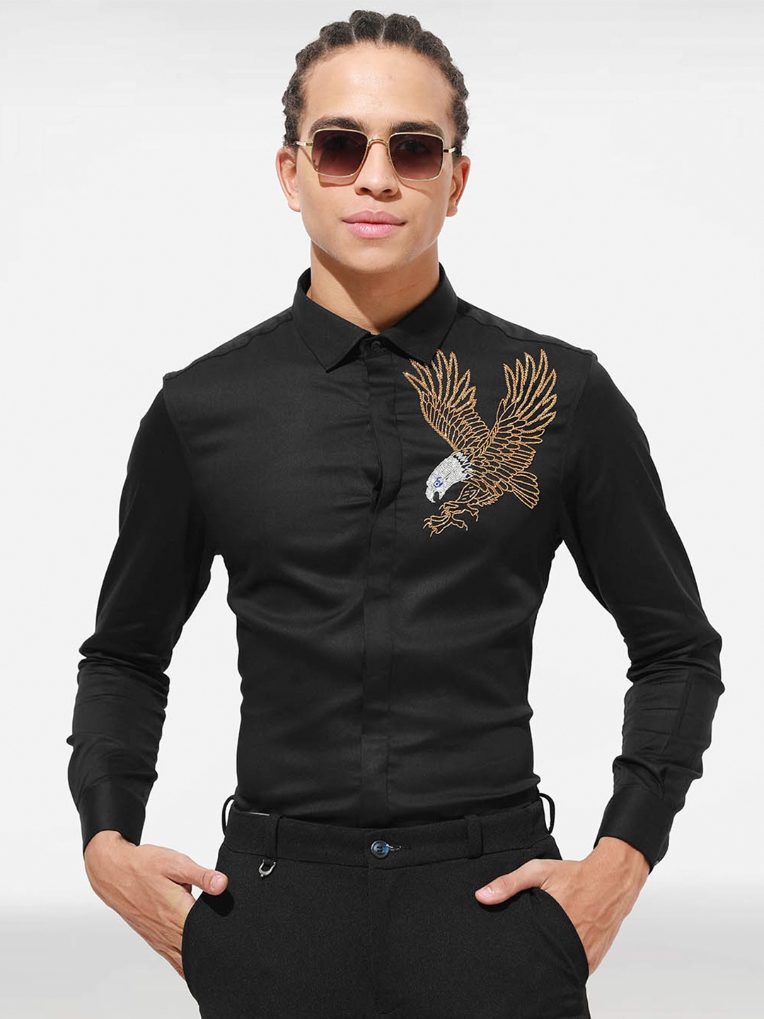 

Komal Kothari Graphic Self Design Cotton India Slim Fit Opaque Shirt, Black