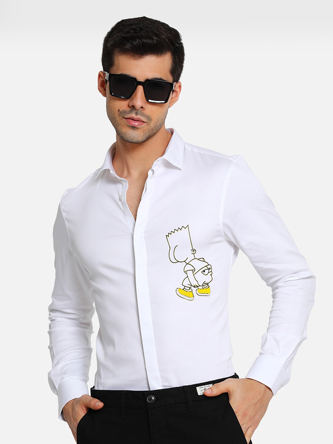 

Komal Kothari India Slim Slim Fit Spread Collar Embroidered Cotton Shirt, White