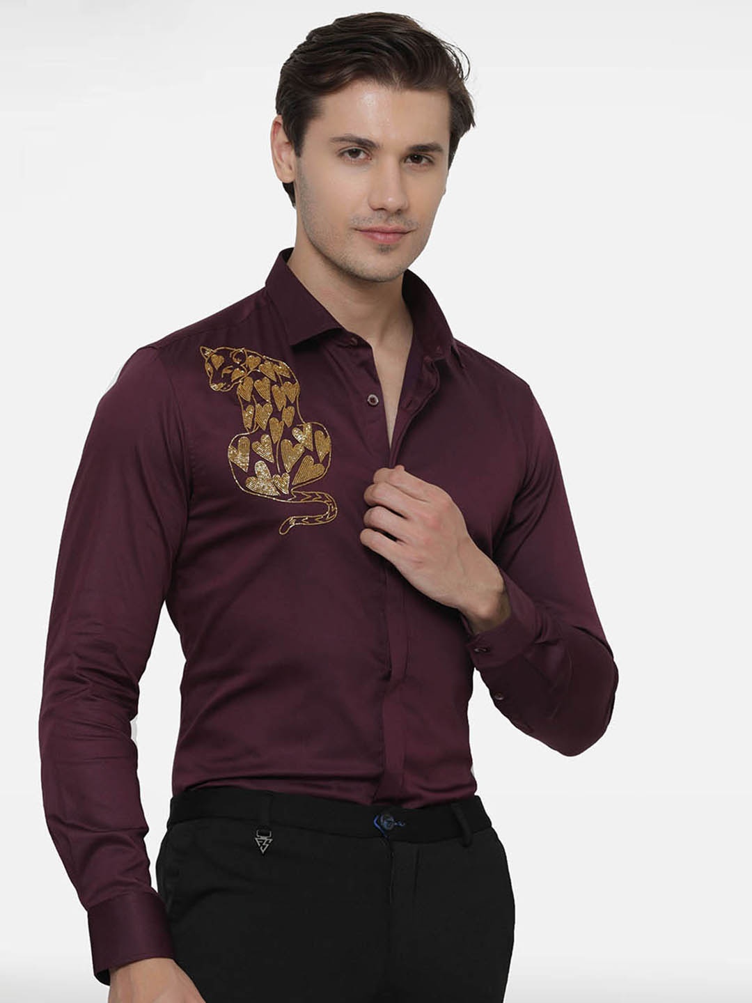 

Komal Kothari India Slim Slim Fit Spread Collar Embellished Cotton Party Shirt, Burgundy