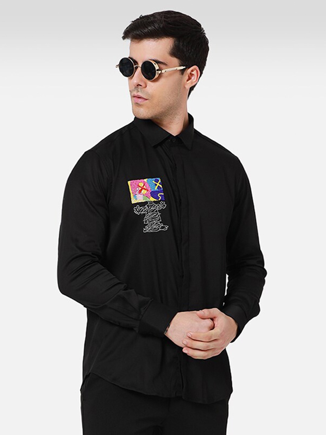 

Komal Kothari India Slim Graphic Printed Cotton Shirt, Black