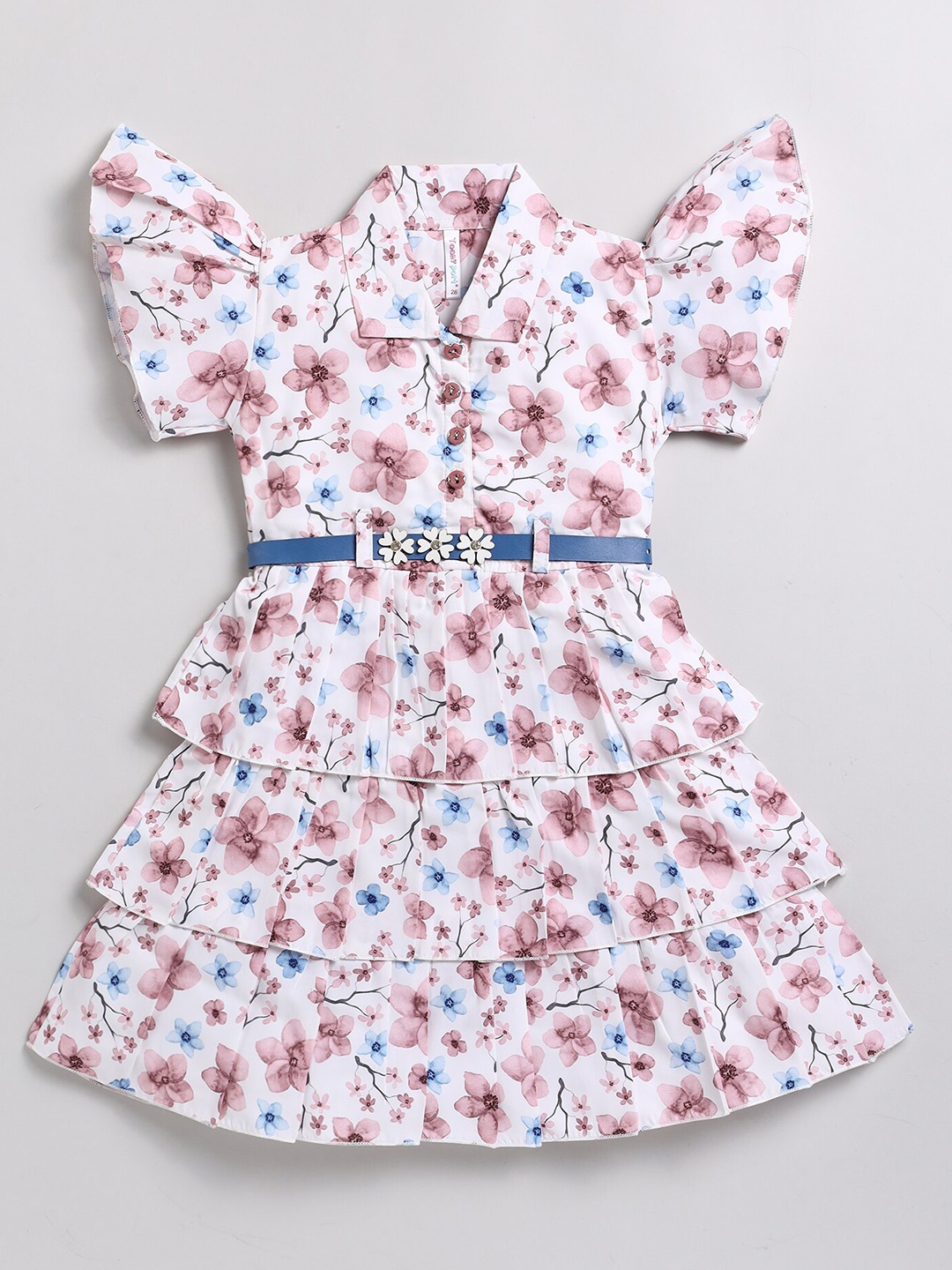 

Toonyport Girls Floral Printed Shirt Collar Chiffon Fit & Flare Dress, White