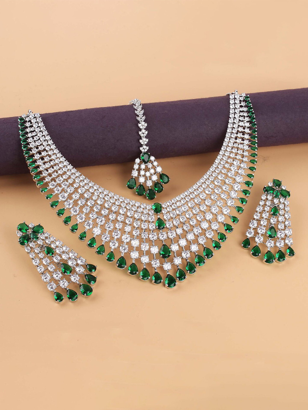 

Mirana Rhodium Plated AD-Studded Jewellery Set, Silver