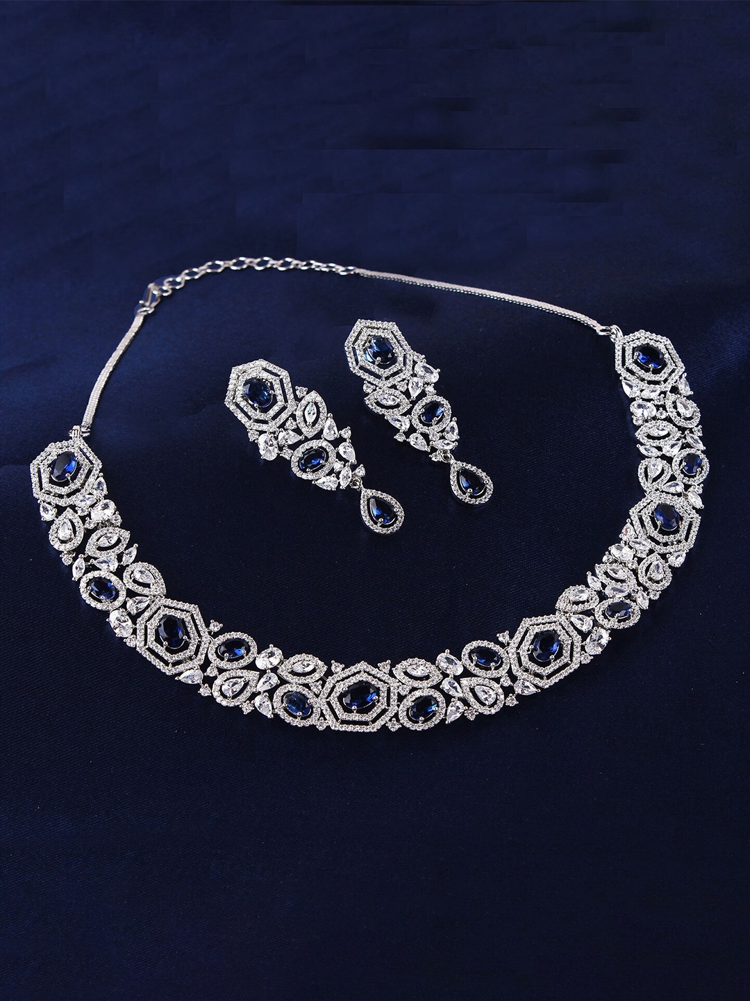 

Mirana Rhodium Plated Zoya AD Stone Studded Designer Jewellery Set, Silver