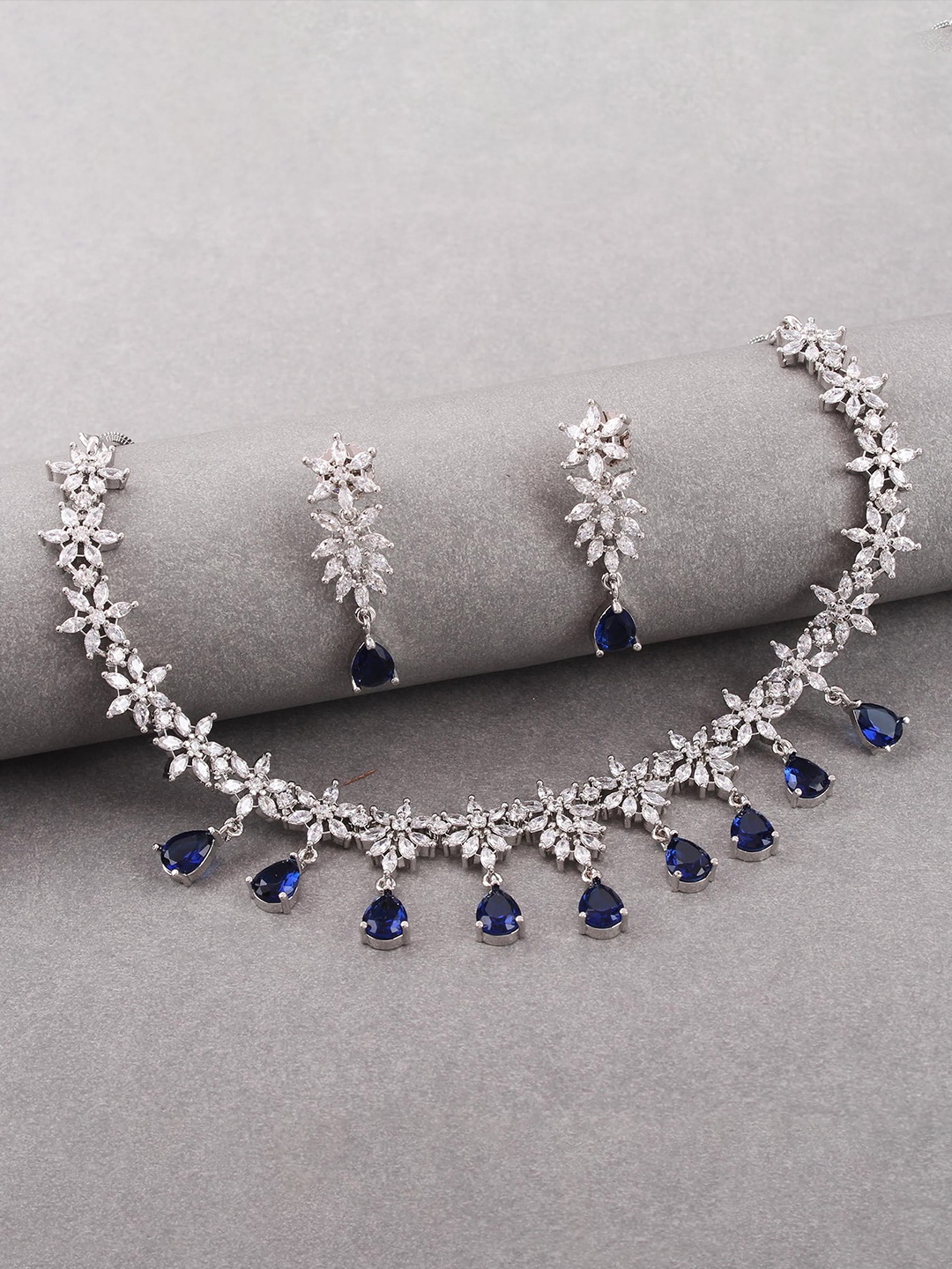 

Mirana Rhodium Plated Naisha AD Stone Studded Designer Jewellery Set, Silver