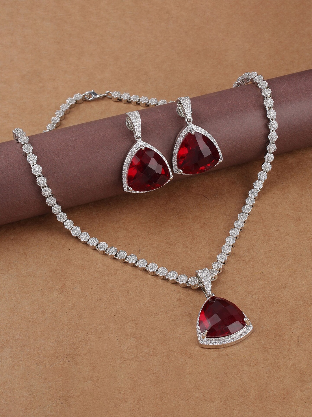 

Mirana Rhodium Plated Alora AD Stone Studded Designer Jewellery Set, Silver