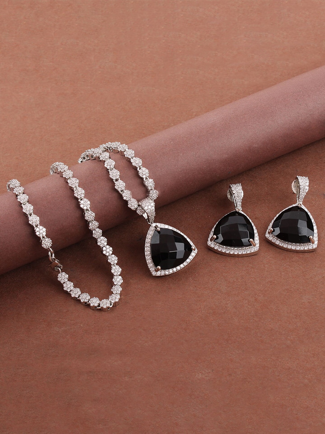 

Mirana Rhodium Plated AD Stone Studded Designer Jewellery Set, Silver