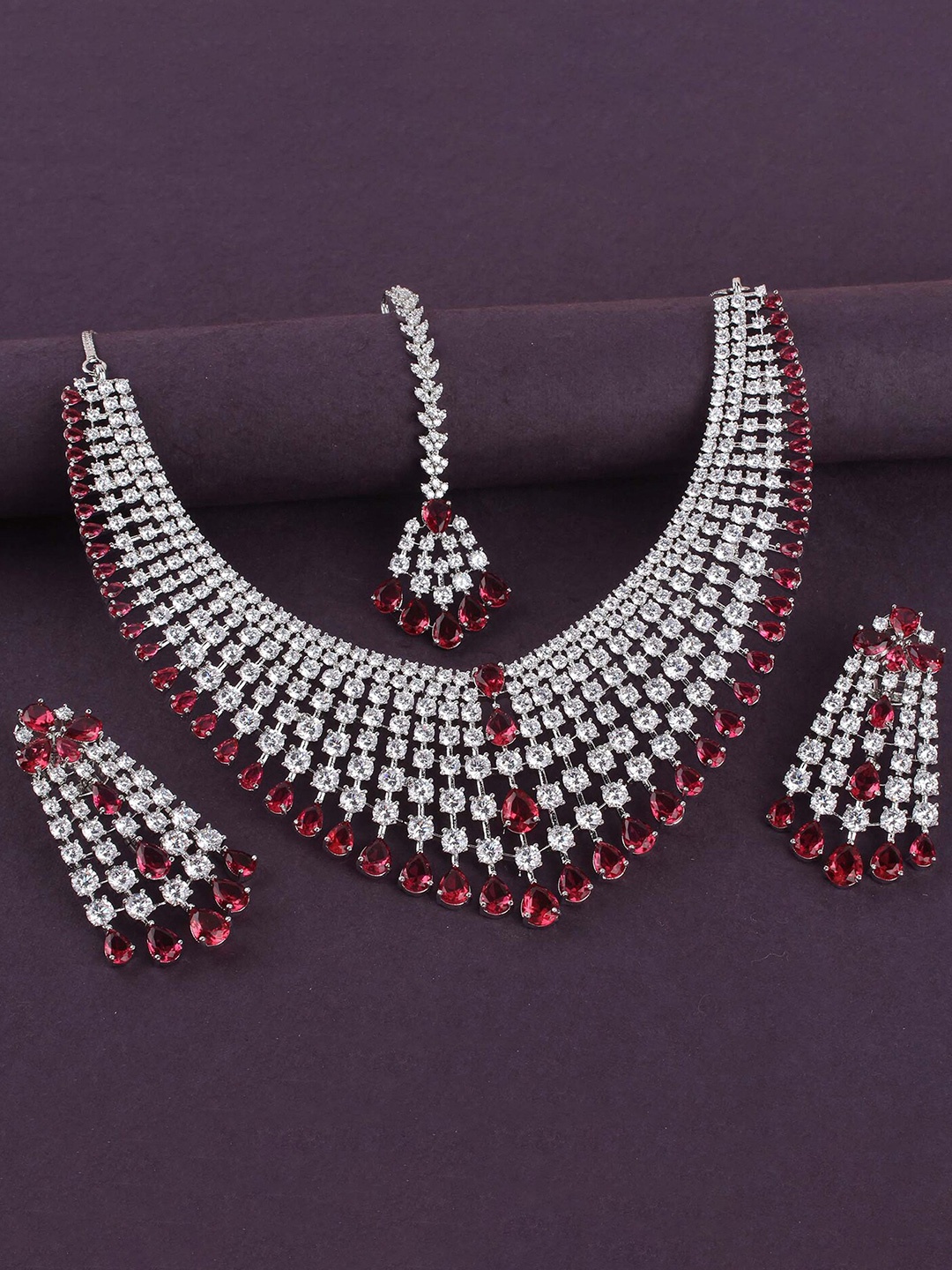 

Mirana Rhodium Plated AD Studded Jewellery Set, Silver