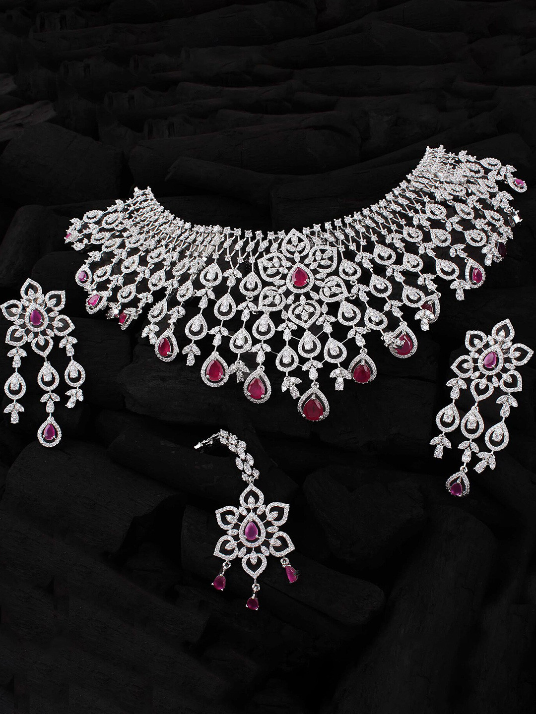 

Mirana Rhodium Plated AD-Studded Jewellery Set, Silver