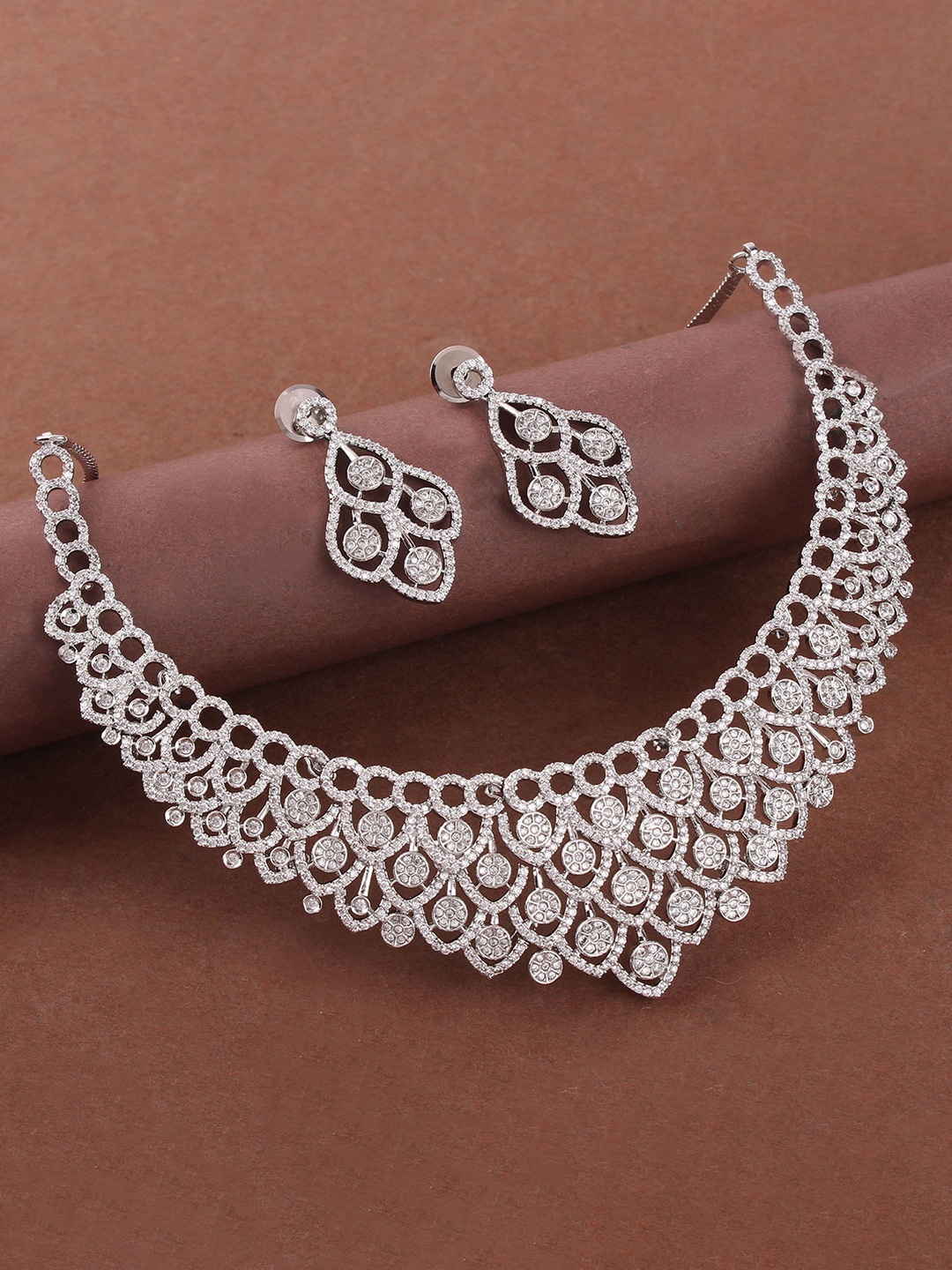 

Mirana Rhodium Plated AD-Studded Jewellery Set, Silver