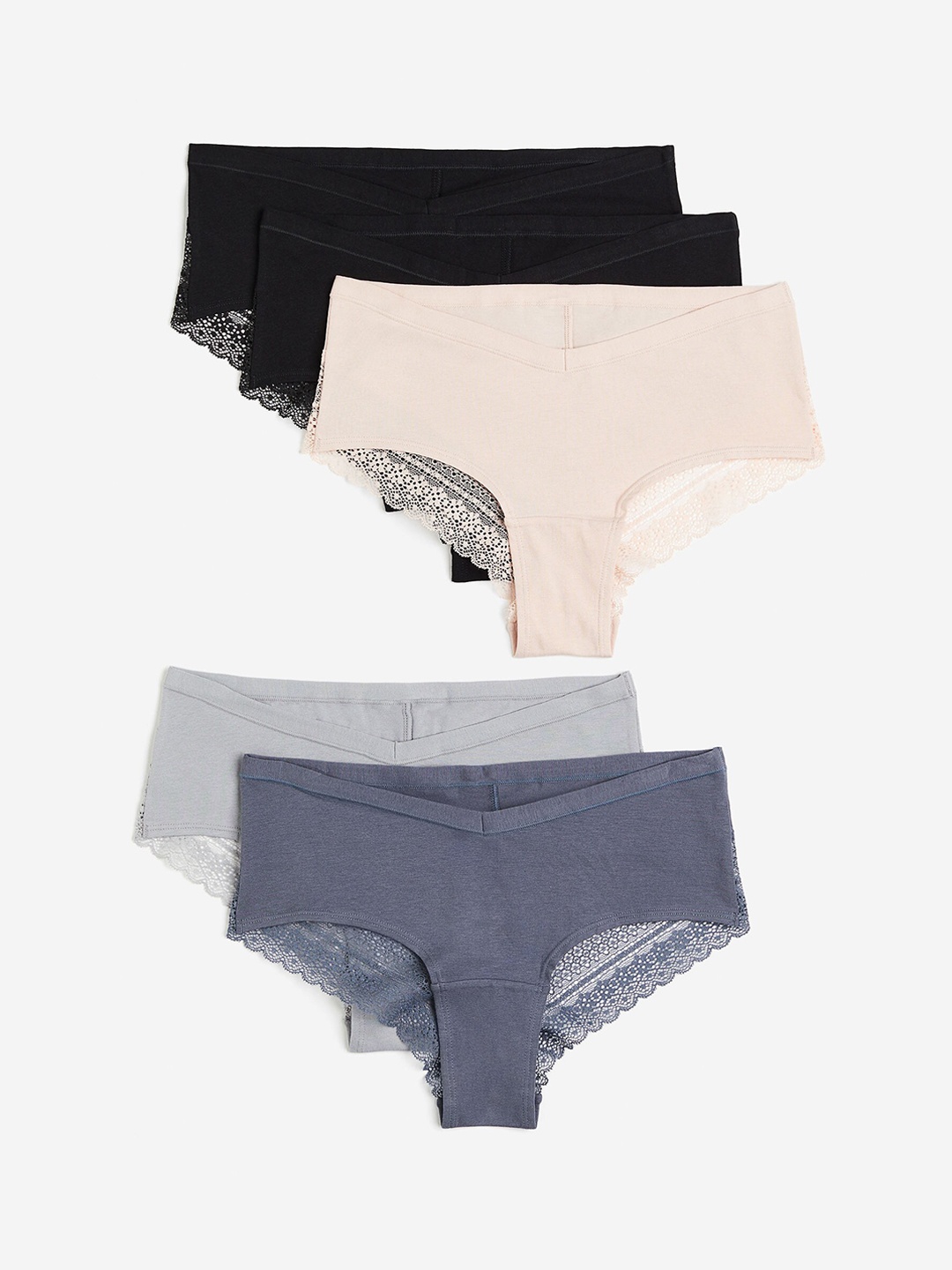 

H&M 5-Pack Lace-Trimmed Cotton Hipster Briefs, Blue