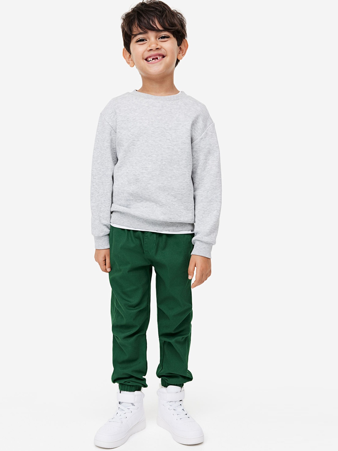 

H&M Boys Pure Cotton Twill Joggers, Green