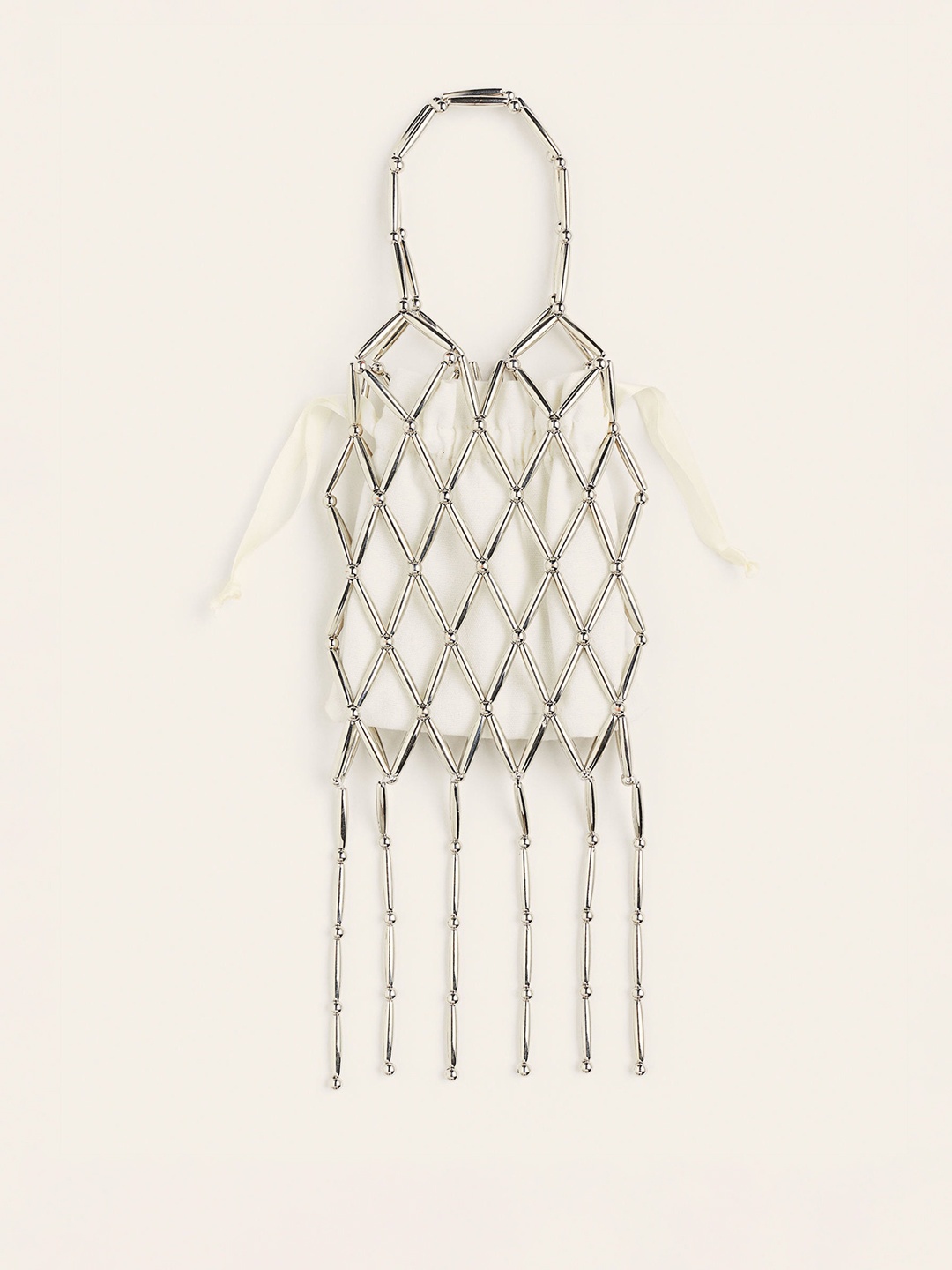 

H&M Beaded Phone Bag, Silver