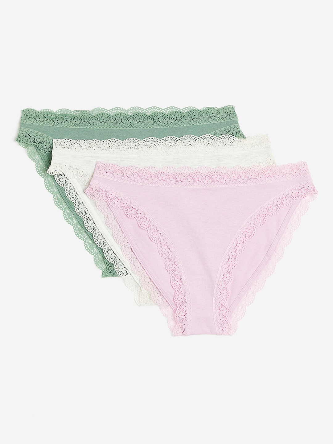 

H&M 3-Pack Lace-Trimmed Bikini Briefs, Pink