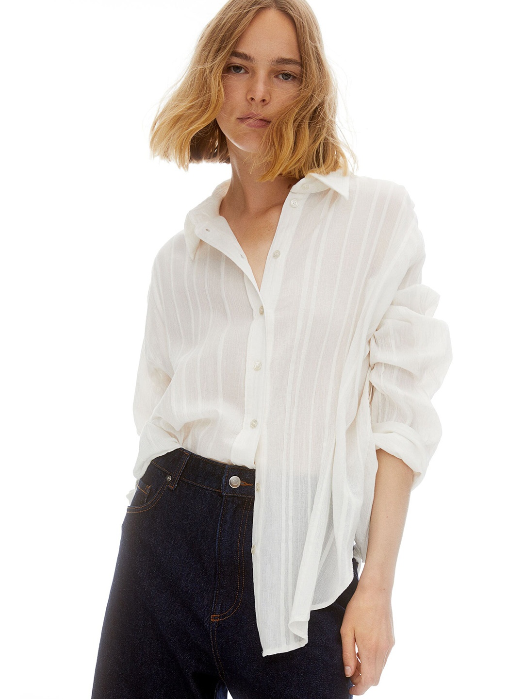 

H&M Oversized Crinkled Shirt, White