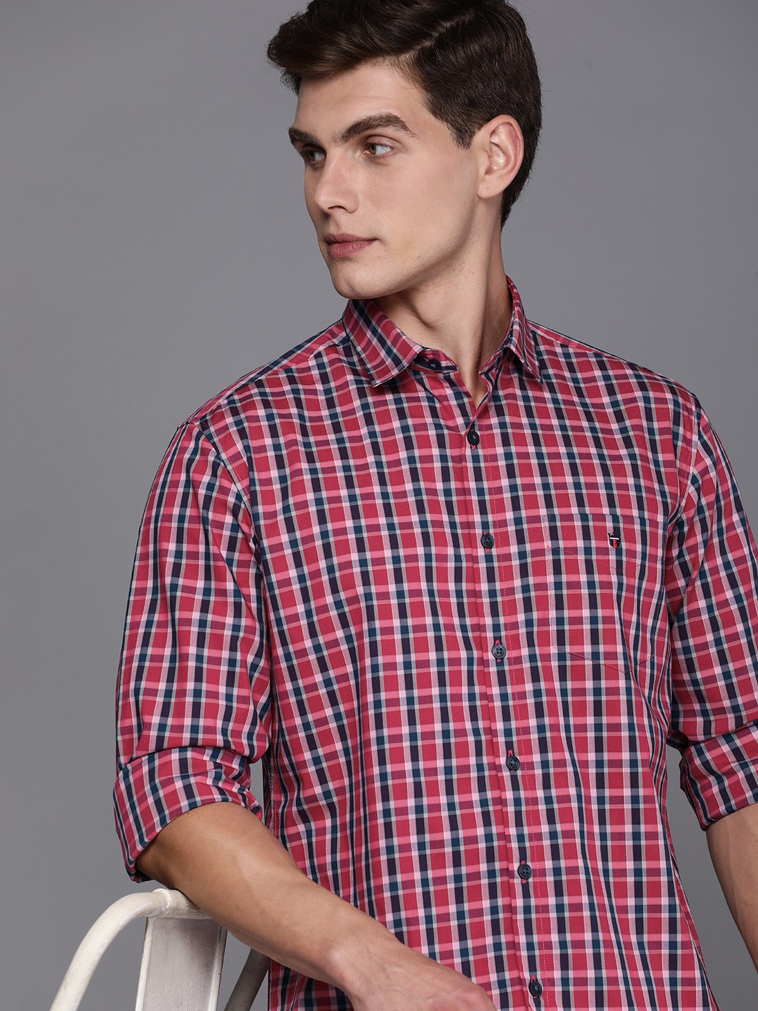 

Louis Philippe Sport Slim Fit Tartan Checks Opaque Pure Cotton Casual Shirt, Fuchsia