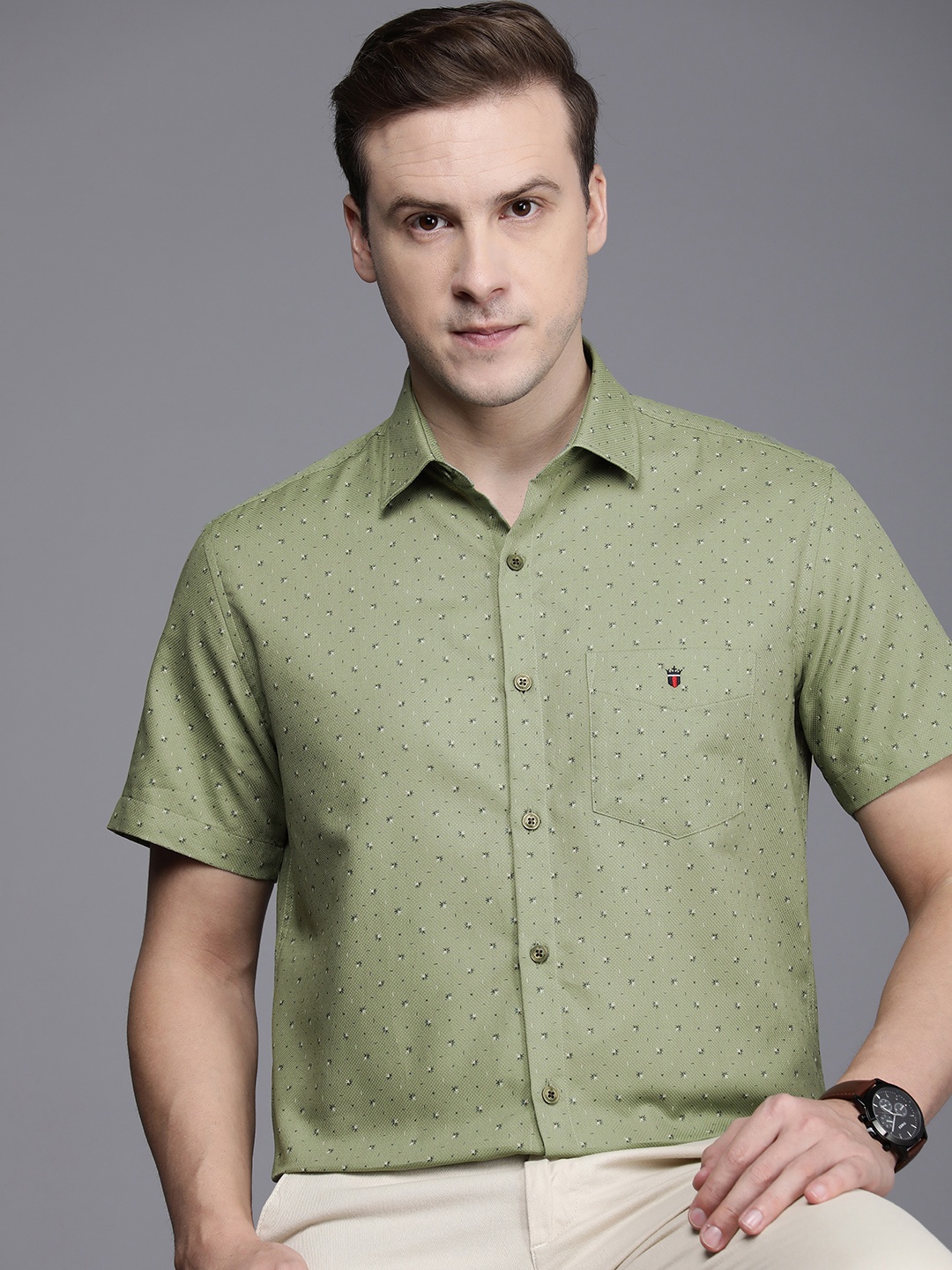 

Louis Philippe Sport Slim Fit Printed Pure Cotton Casual Shirt, Green