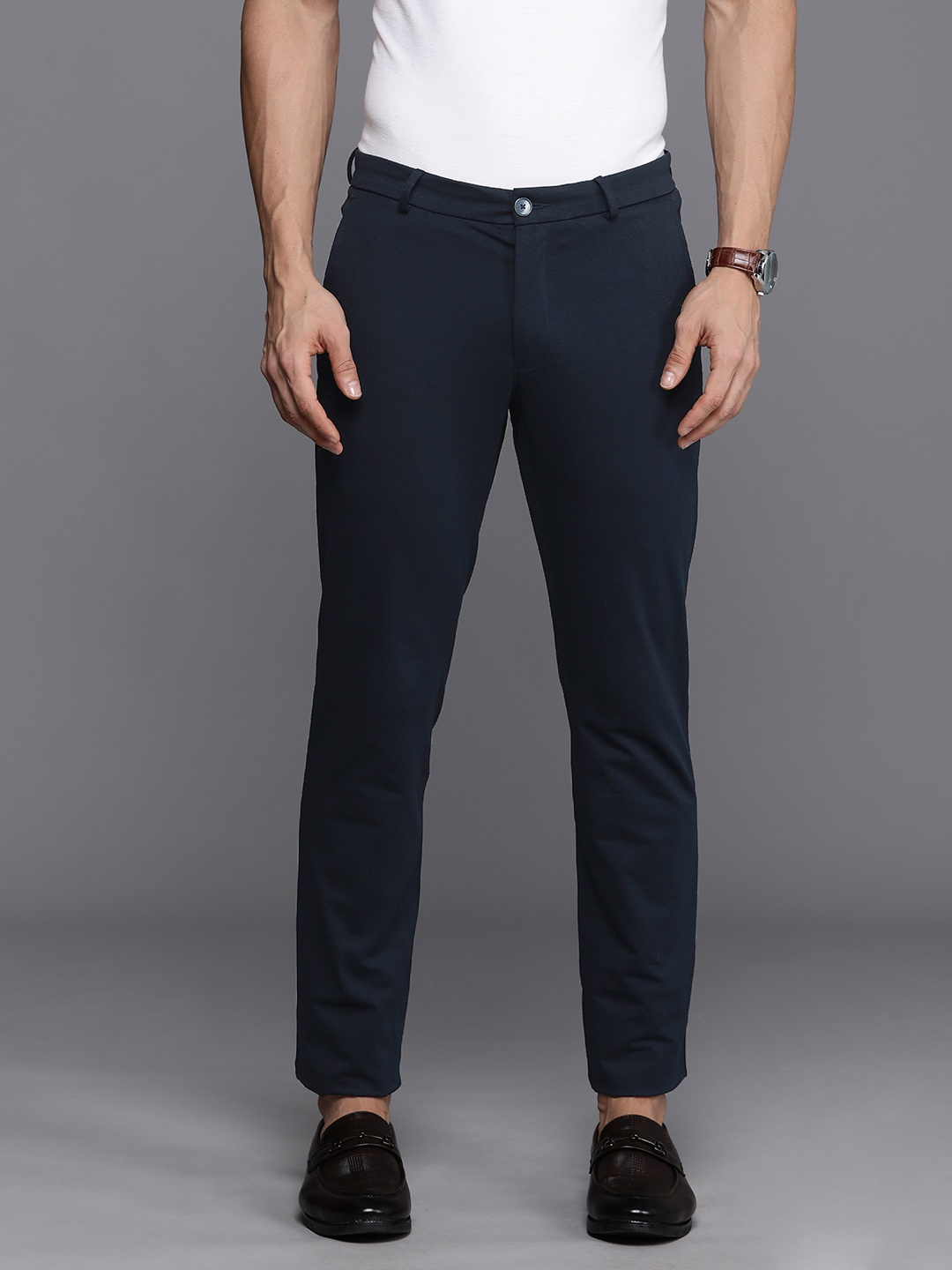 

Louis Philippe Sport Men Slim Fit Low-Rise Semiformal Trousers, Navy blue