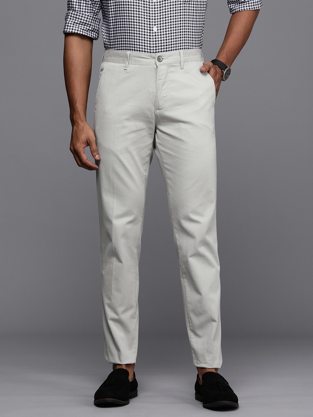 

Louis Philippe Sport Textured Mid-Rise Smart Casual Trousers, Grey