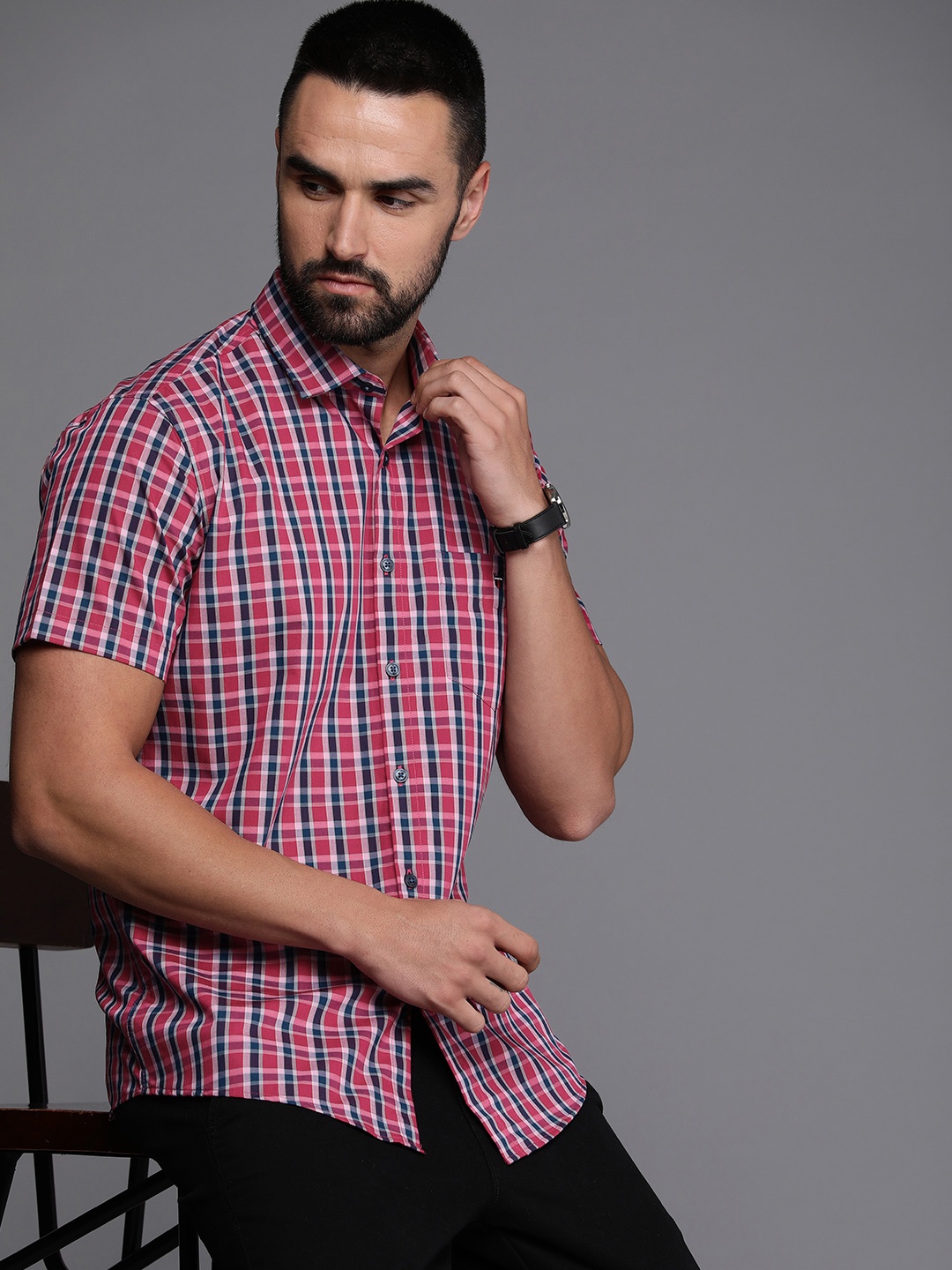 

Louis Philippe Sport Pure Cotton Slim Fit Checked Casual Shirt, Pink