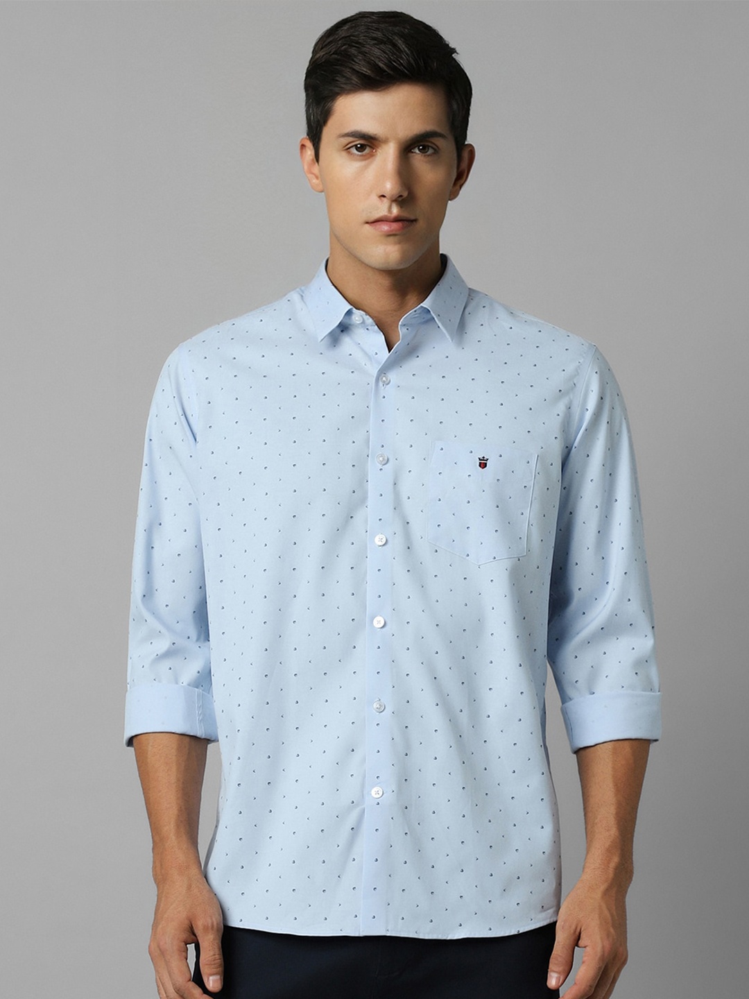 

Louis Philippe Sport Micro Ditsy Printed Slim Fit Opaque Pure Cotton Casual Shirt, Blue