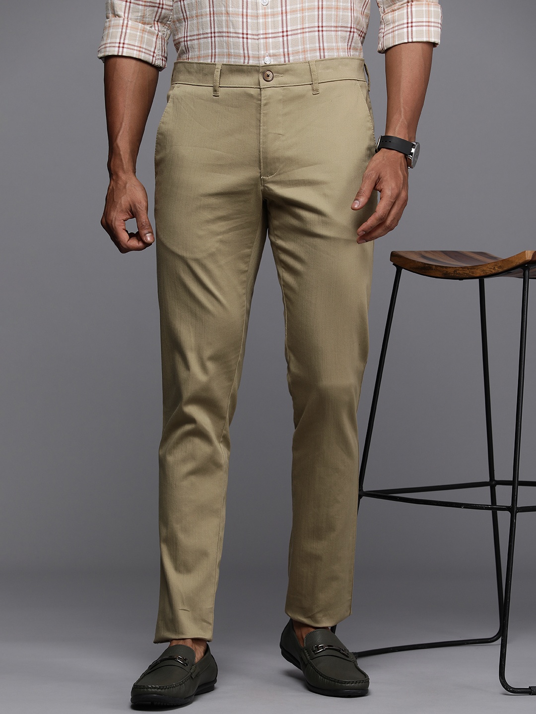 

Louis Philippe Sport Textured Super Slim Fit Mid-Rise Smart Casual Trousers, Khaki