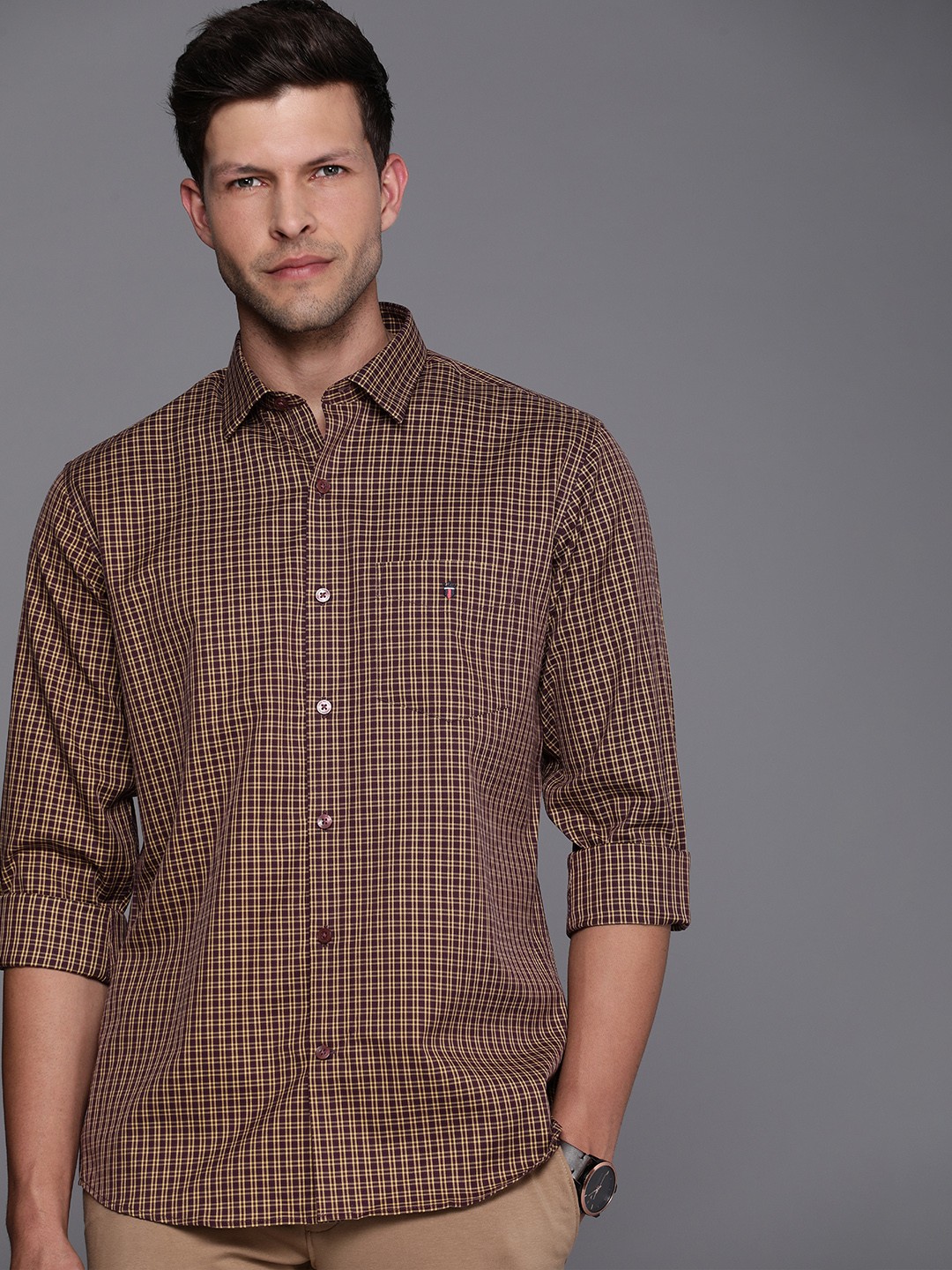 

Louis Philippe Sport Slim Fit Checked Pure Cotton Casual Shirt, Brown