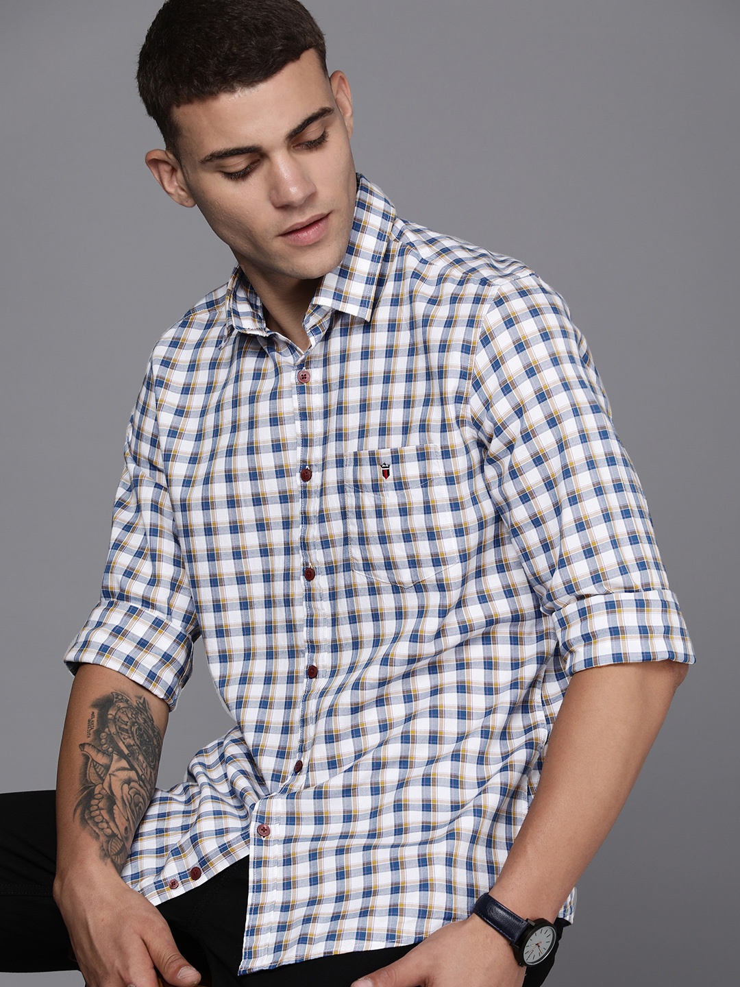 

Louis Philippe Sport Slim Fit Checked Pure Cotton Casual Shirt, Blue