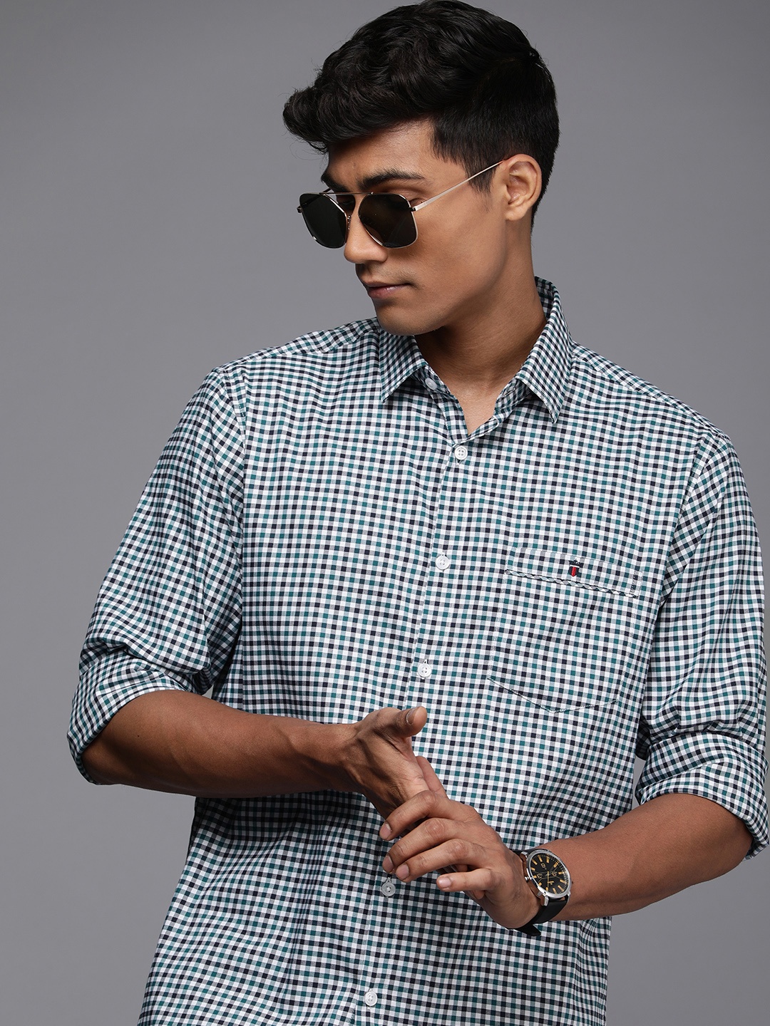 

Louis Philippe Sport Slim Fit Gingham Checked Casual Shirt, Teal