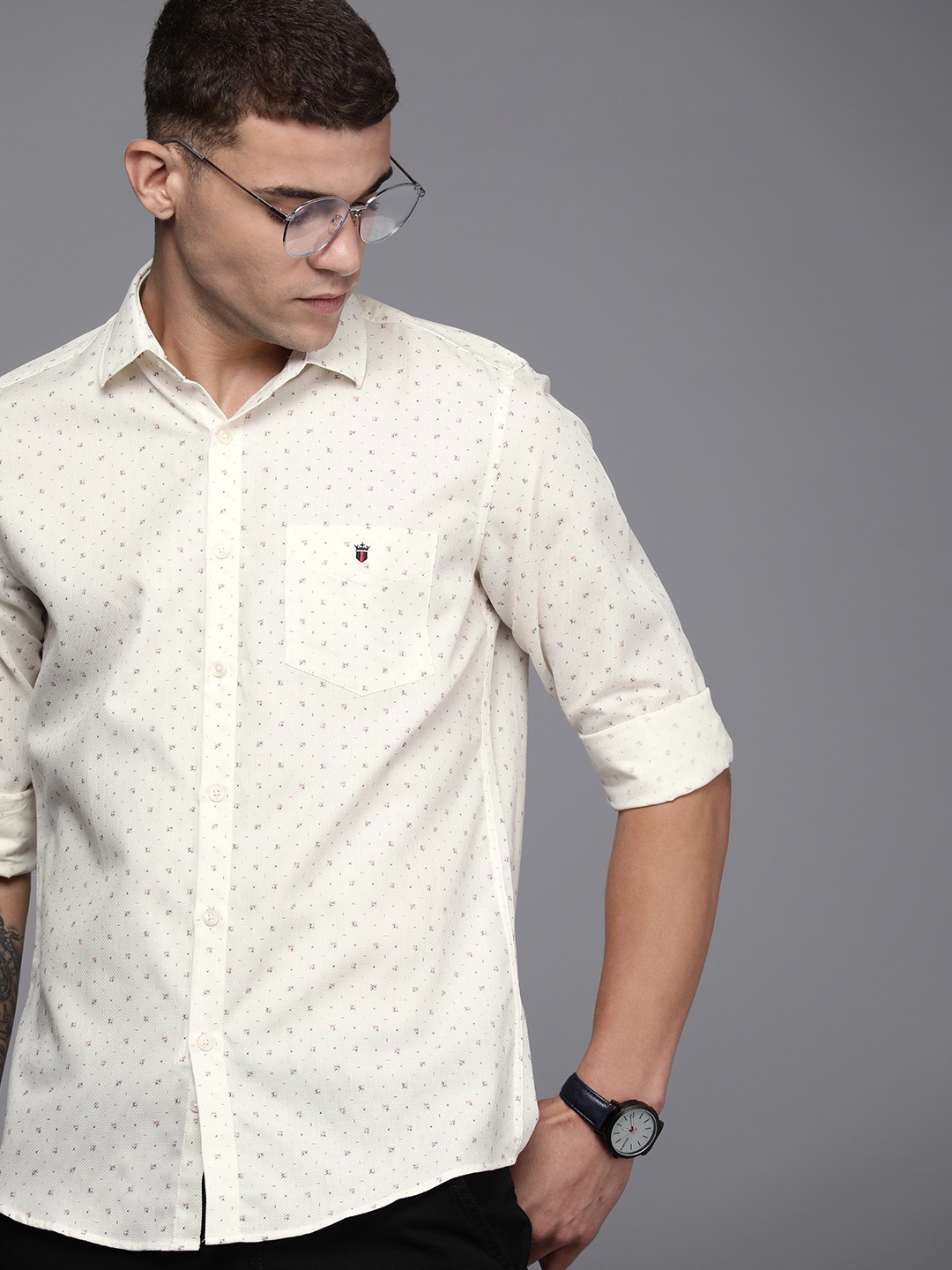

Louis Philippe Sport Textured Slim Fit Pure Cotton Casual Shirt, Cream