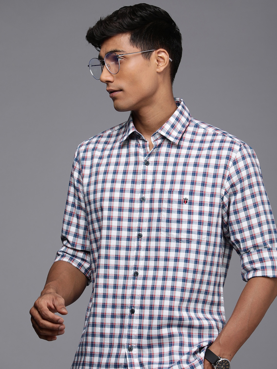 

Louis Philippe Sport Pure Cotton Slim Fit Checked Casual Shirt, White