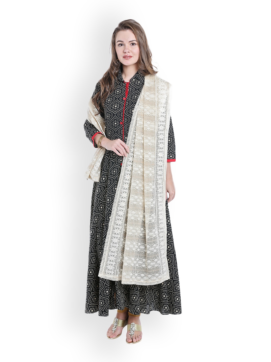 

Dupatta Bazaar Cream-Coloured & Gold-Toned Embroidered Dupatta