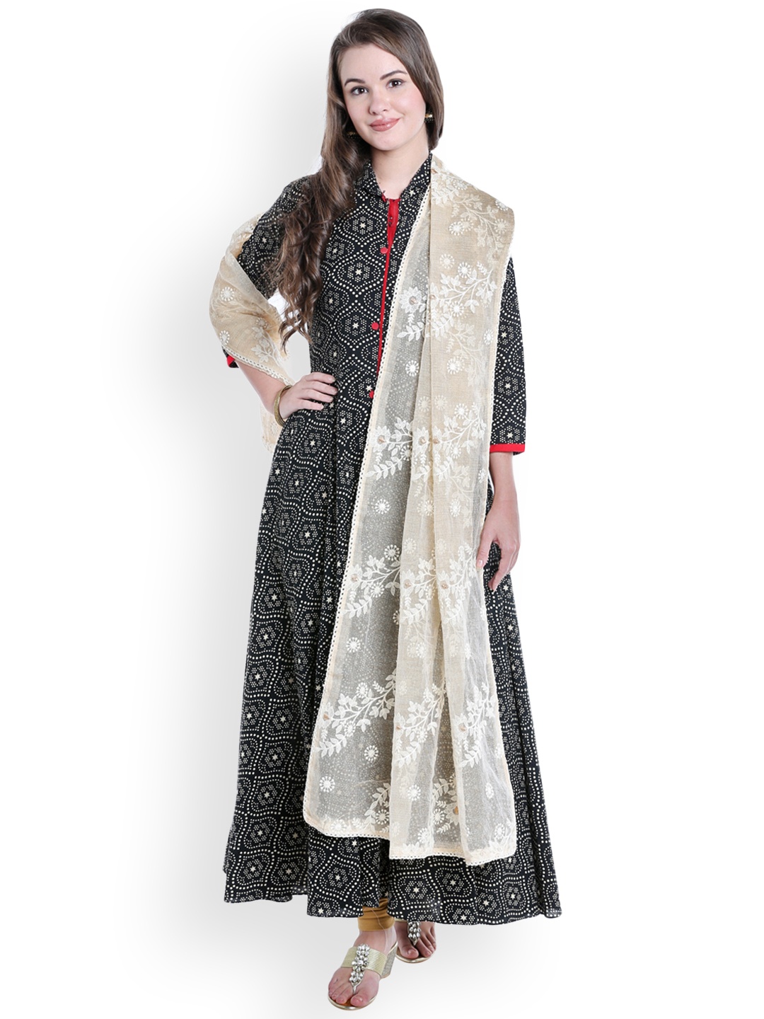 

Dupatta Bazaar Cream-Coloured & Beige Embroidered Dupatta
