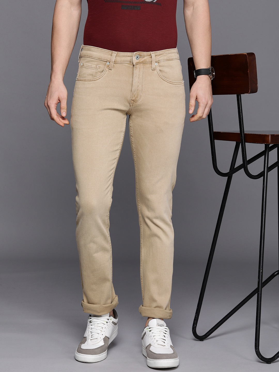 

Louis Philippe Jeans Men Slim Fit Low-Rise Stretchable Jeans, Khaki