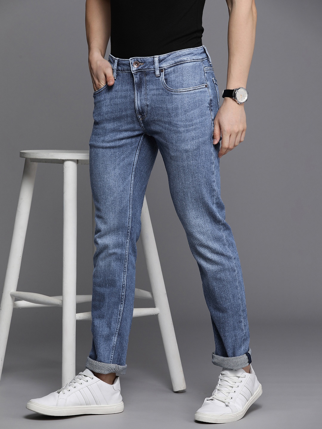 

Louis Philippe Jeans Men Slim Fit Low-Rise Light Fade Stretchable Jeans, Blue