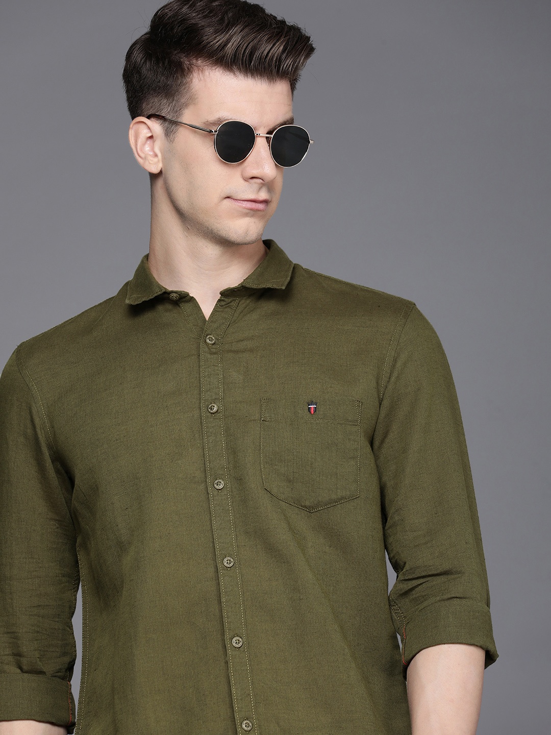 

Louis Philippe Jeans Pure Linen Super Slim Fit Casual Shirt, Olive