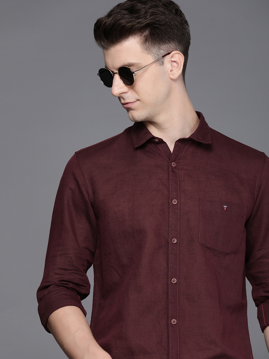 

Louis Philippe Jeans Pure Linen Super Slim Fit Casual Shirt, Maroon