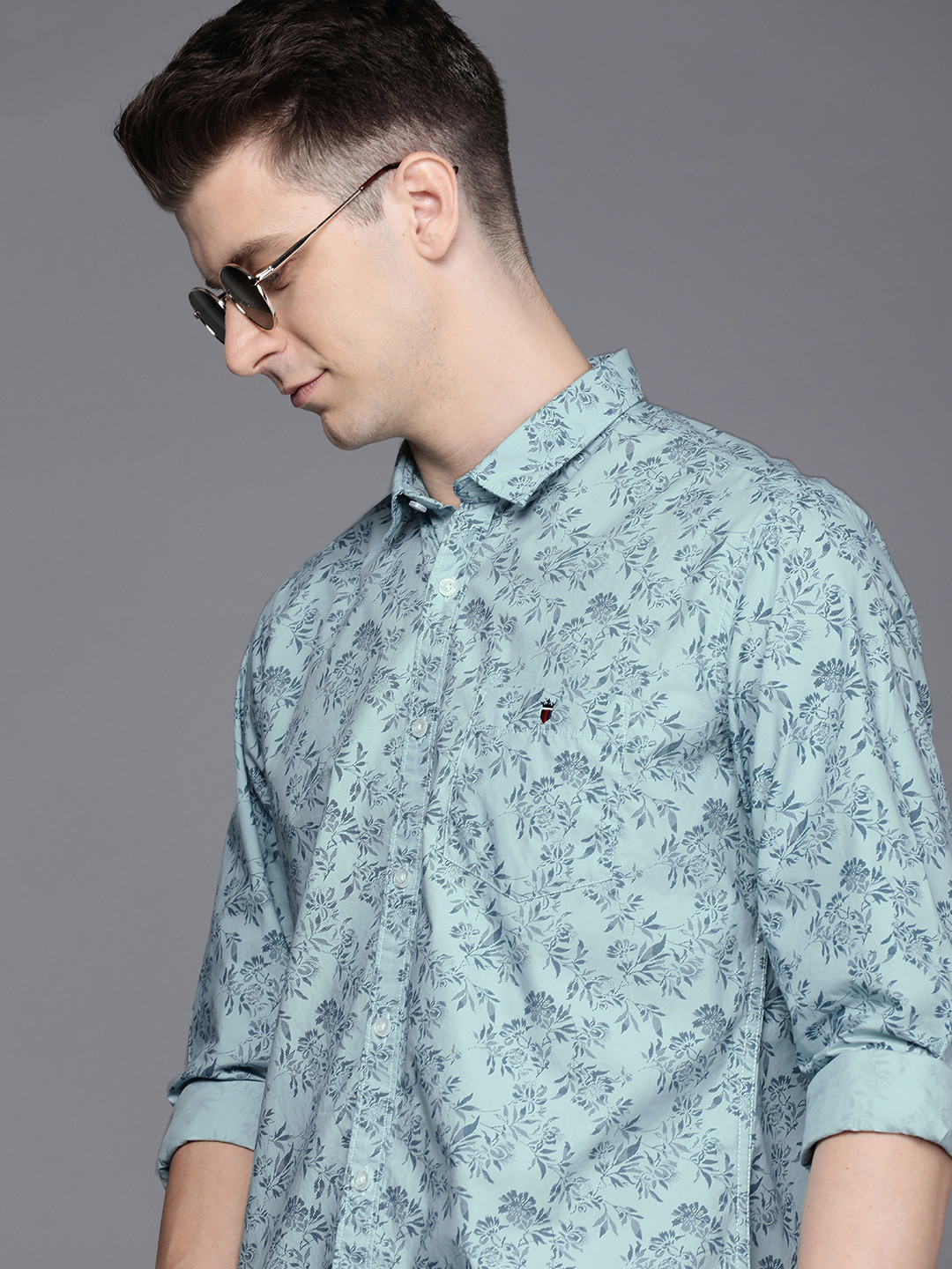 

Louis Philippe Jeans Slim Fit Floral Printed Pure Cotton Casual Shirt, Blue