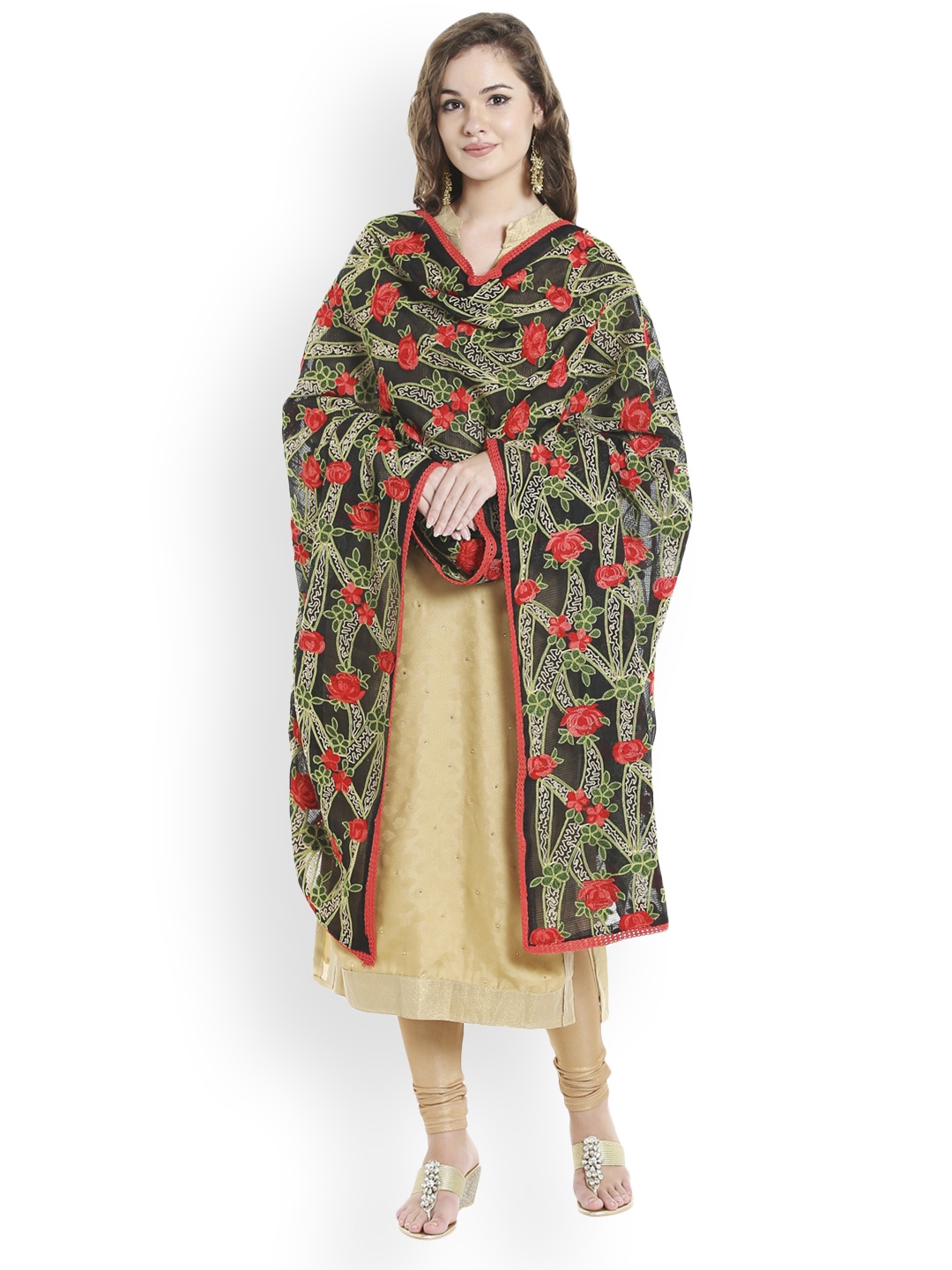 

Dupatta Bazaar Black & Red Embroidered Dupatta
