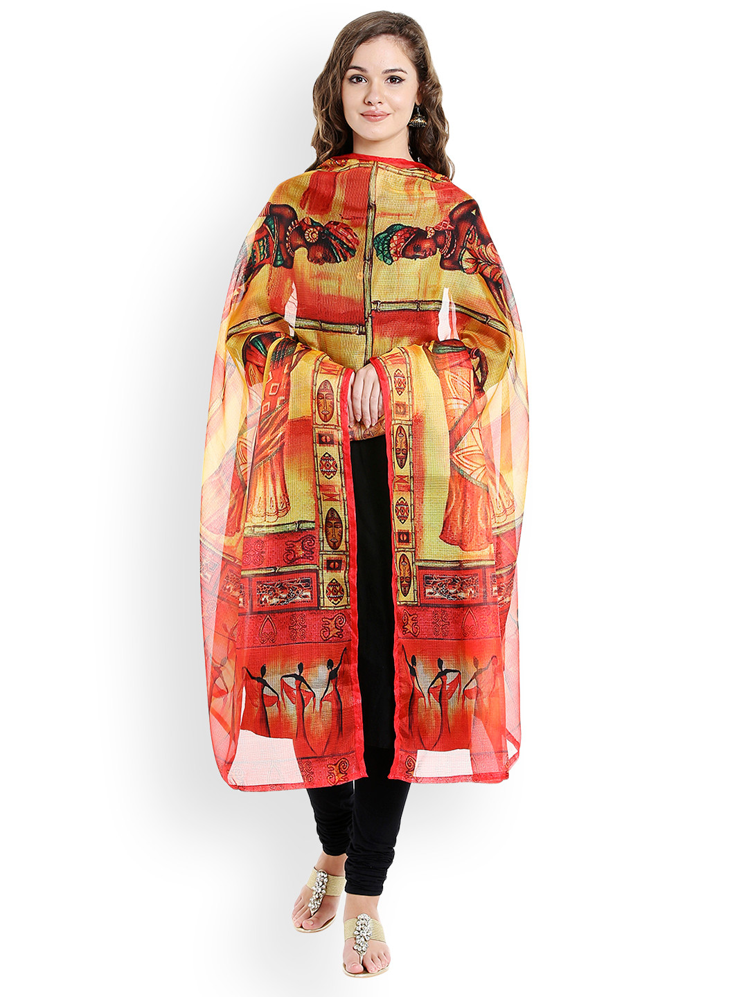 

Dupatta Bazaar Orange & Red Printed Dupatta