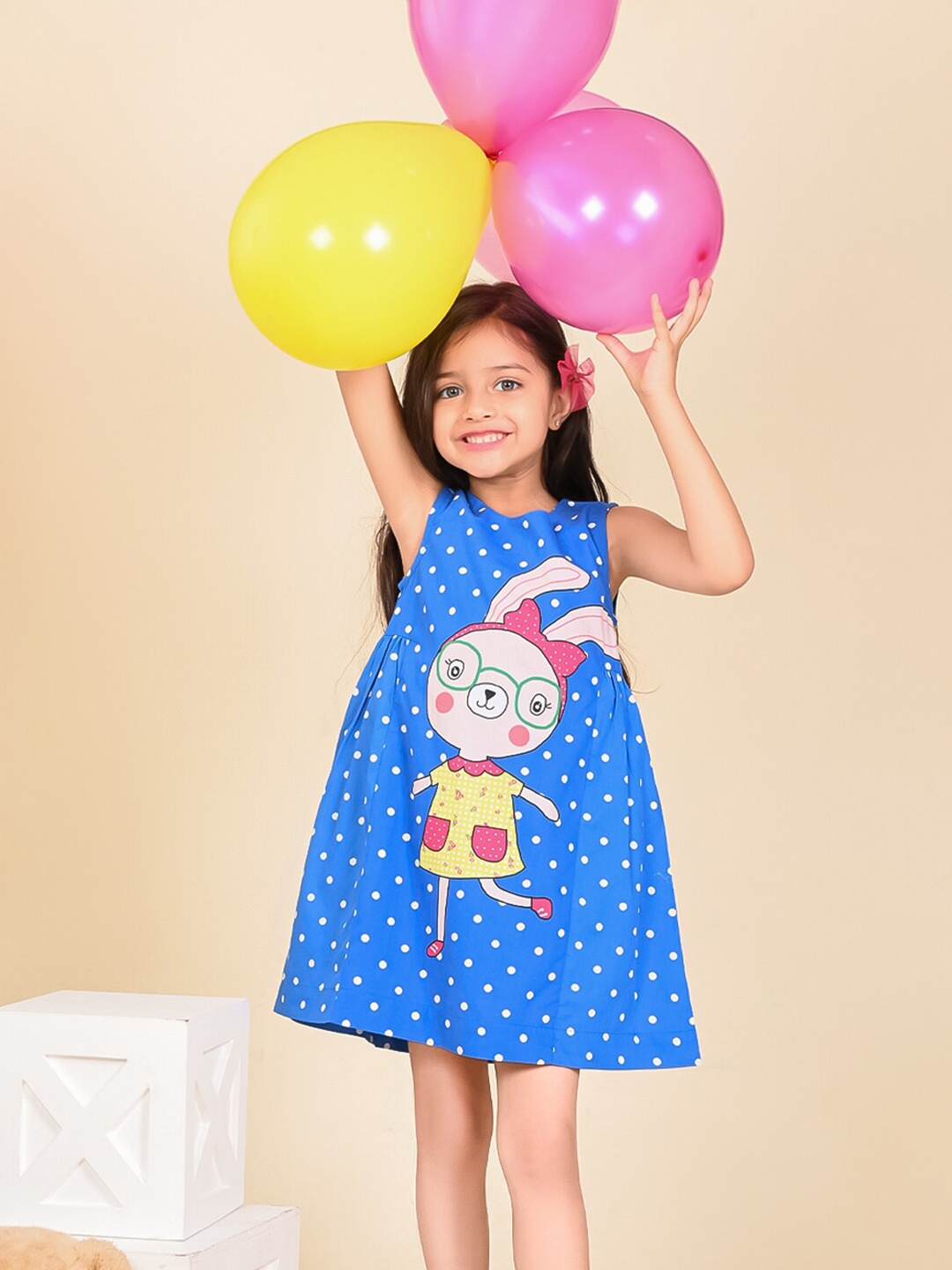 

LilPicks Girls Graphic Printed Sleeveless Cotton A-Line Dress, Blue