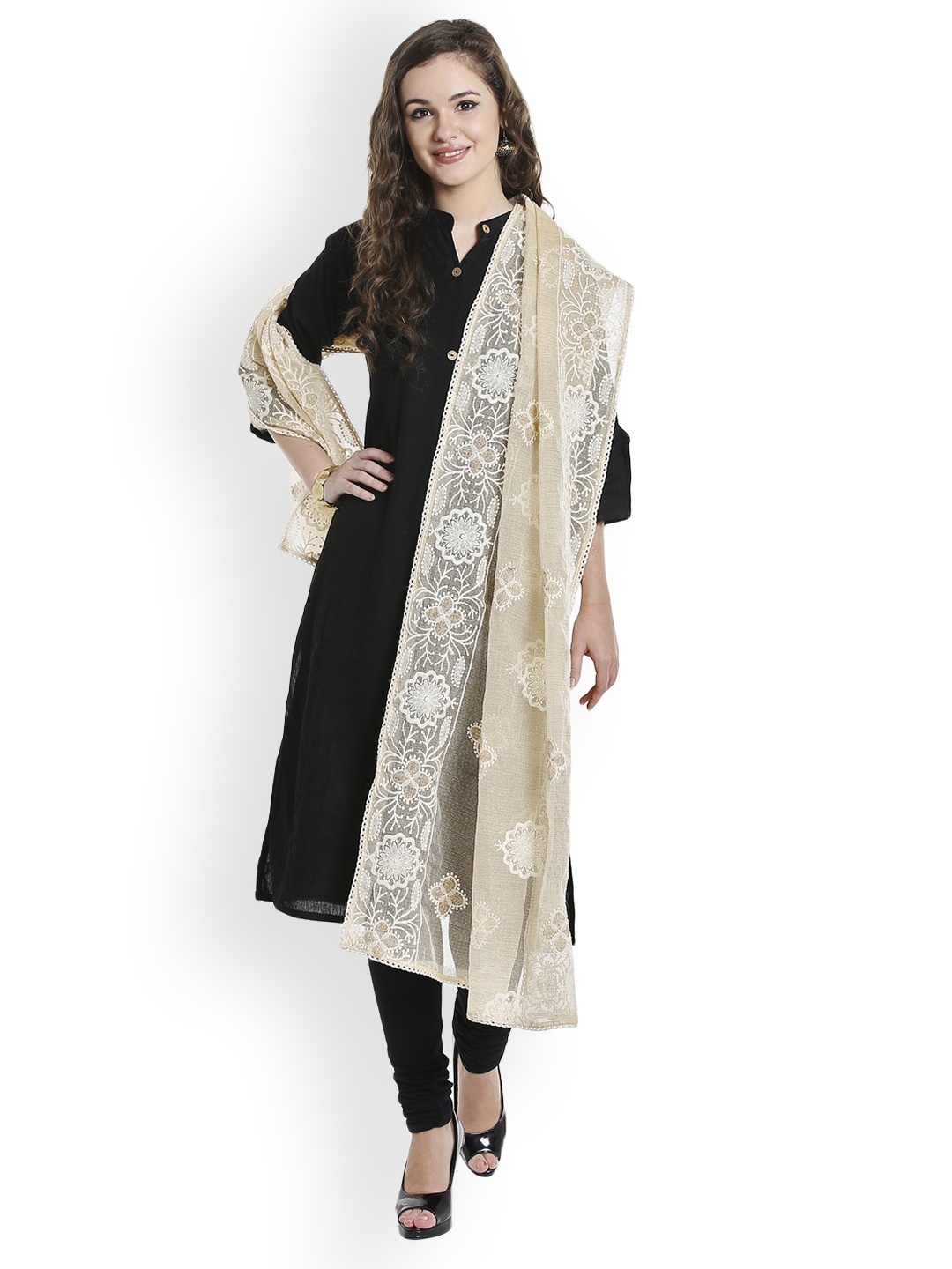 

Dupatta Bazaar Cream-Coloured & Beige Embroidered Dupatta