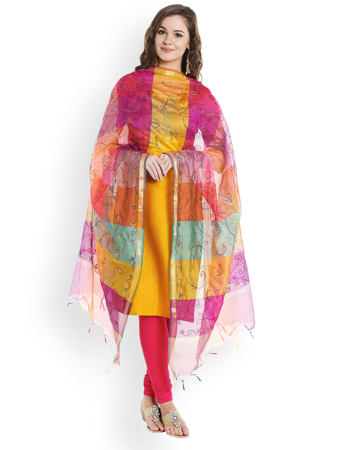 

Dupatta Bazaar Multicoloured Striped Dupatta, Multi