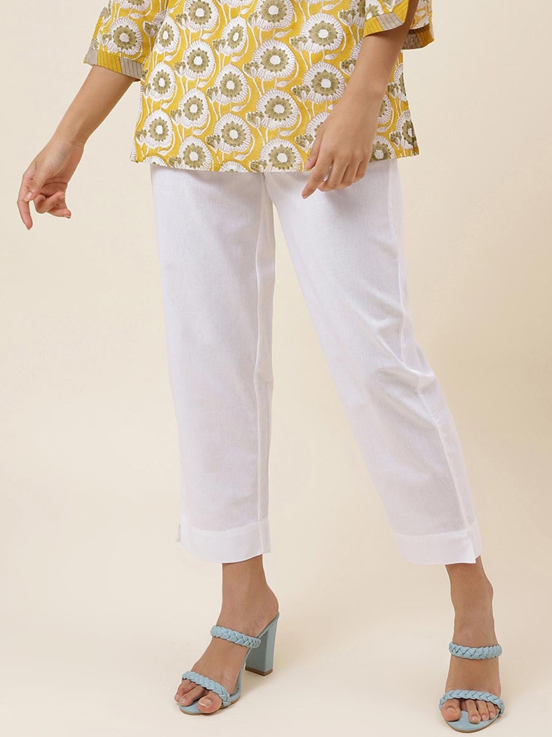 

Fabindia Women Cropped Cotton Trousers, White