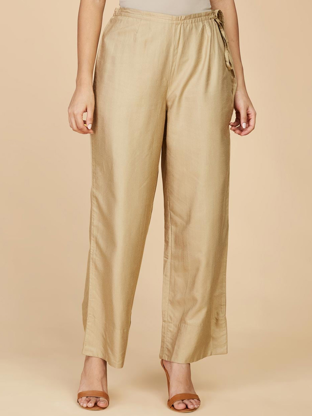 

Fabindia Women Mid-Rise Parallel Trousers, Beige