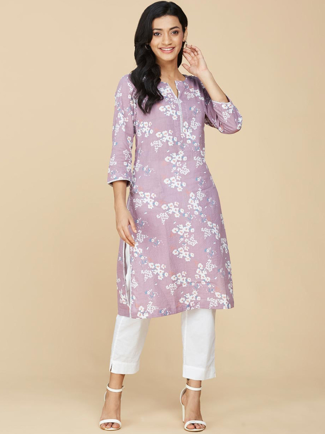 

Fabindia Floral Printed Pure Cotton Straight Kurta, Purple
